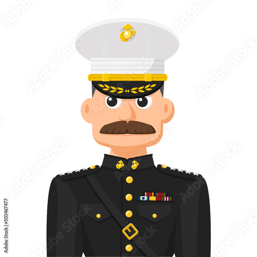 US marine commander in simple flat vector. personal profile icon or symbol. military people concept vector illustration.