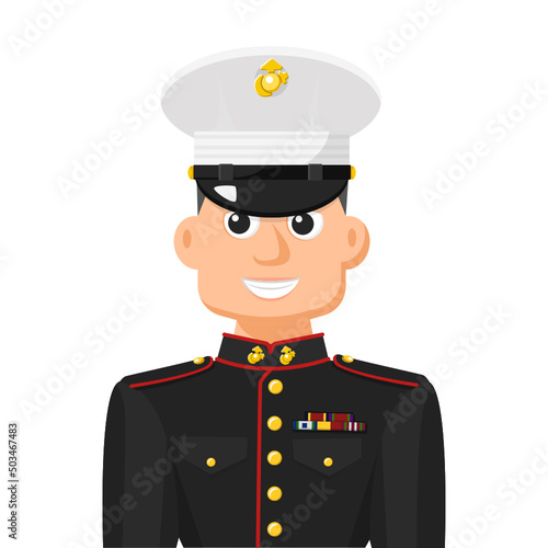 US marine private in simple flat vector. personal profile icon or symbol. military people concept vector illustration.