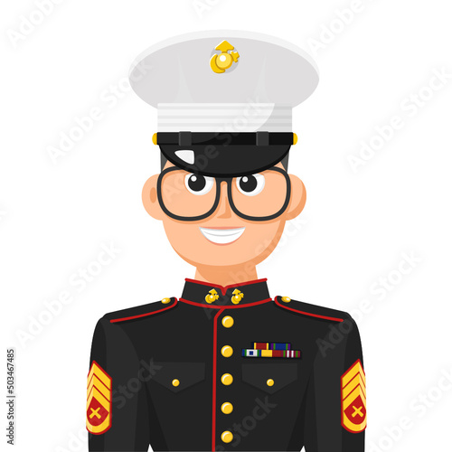 US marine sergeant in simple flat vector. personal profile icon or symbol. military people concept vector illustration.
