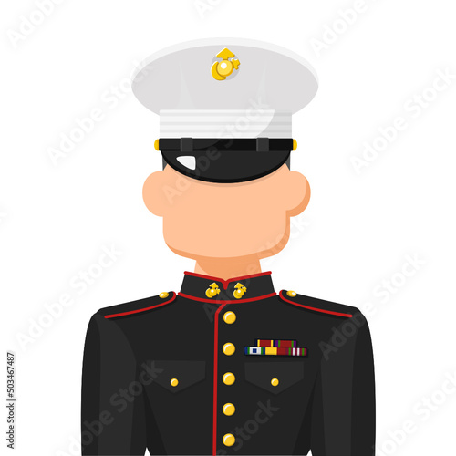 US marine private in simple flat vector. personal profile icon or symbol. military people concept vector illustration.