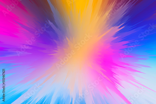 Frozen holographic gradient explosion digital background. Abstract generative art. Trendy blue, pink, violet and purple splash 3d rendering