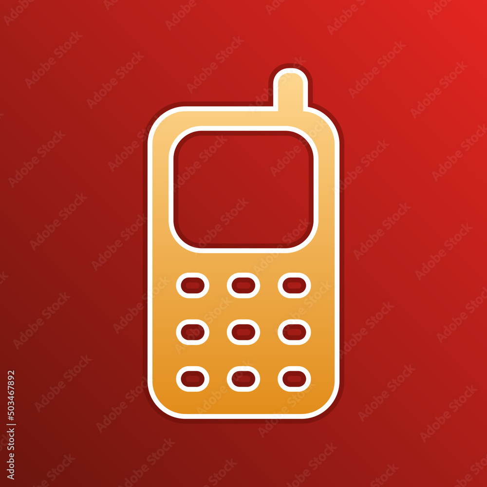 Cell Phone sign. Golden gradient Icon with contours on redish Background. Illustration. Cell Phone sign. Golden gradient Icon with contours on redish Background. Illustration.