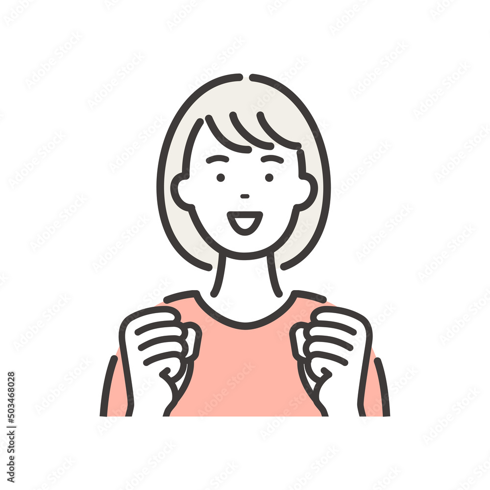 両手を握りしめて喜ぶ若い女性 両手を握りしめて喜ぶ若い女性