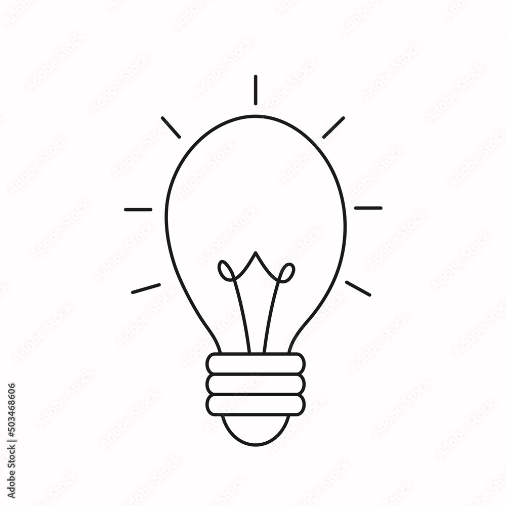 Light bulb drawn with a black line, isolated on a white background. Symbol of creativity, creative idea, mind, thinking. Light bulb drawn with a black line, isolated on a white background. Symbol of creativity, creative idea, mind, thinking.