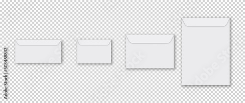 Mail envelope mockup. DL, C6, C5, C4. Vector illustration