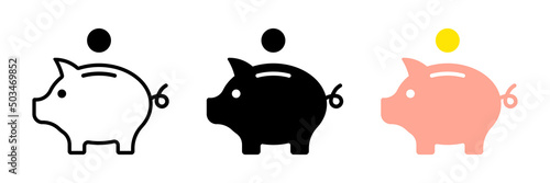 Piggy bank with coin icon. Vector EPS 10 photo