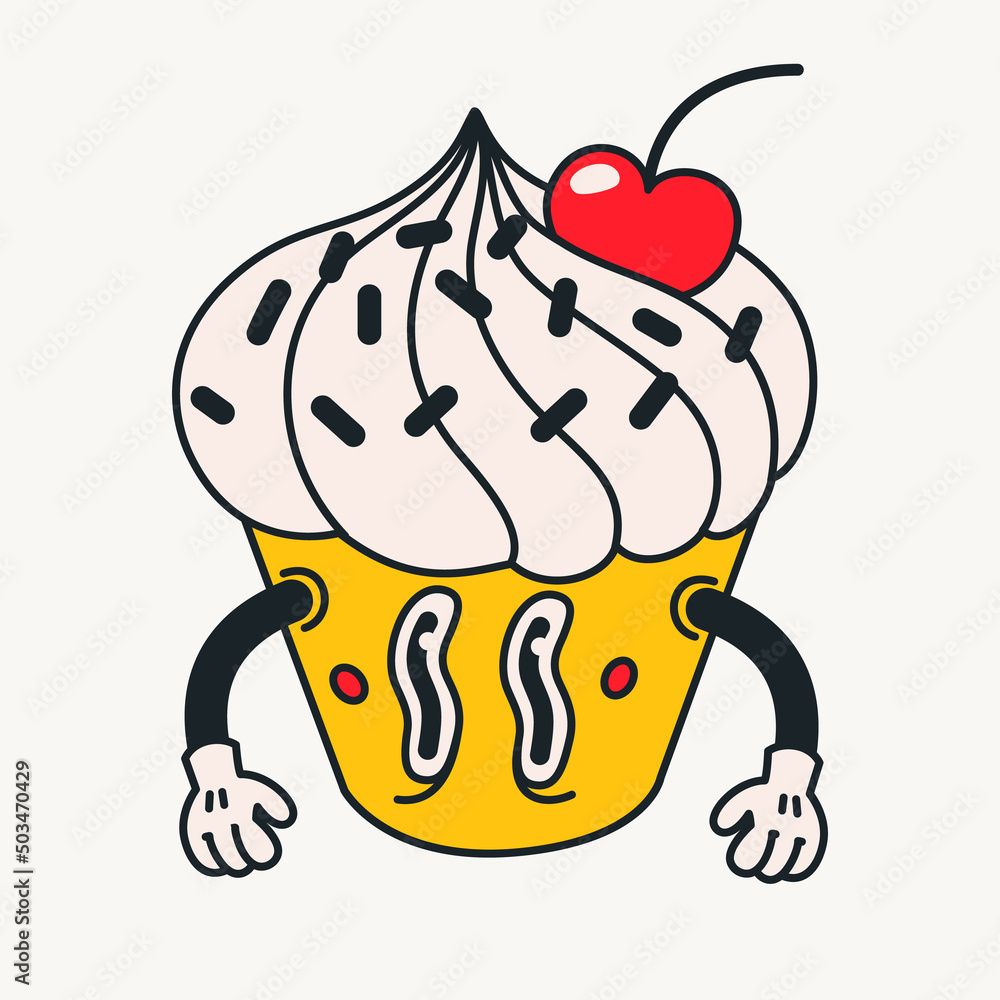 Cartoon vector funny cute Comic characters, cupcake.