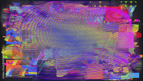 Glitch distorted geometric background . Modern art design . Noise destroyed glitched poster . Trendy defect error background with speed lines  .Glitch effect .vector 