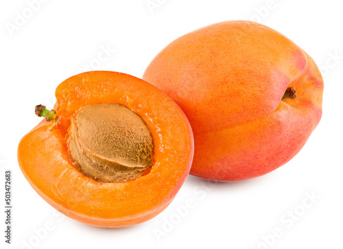 cut of apricot fruit isolated on white background. clipping path