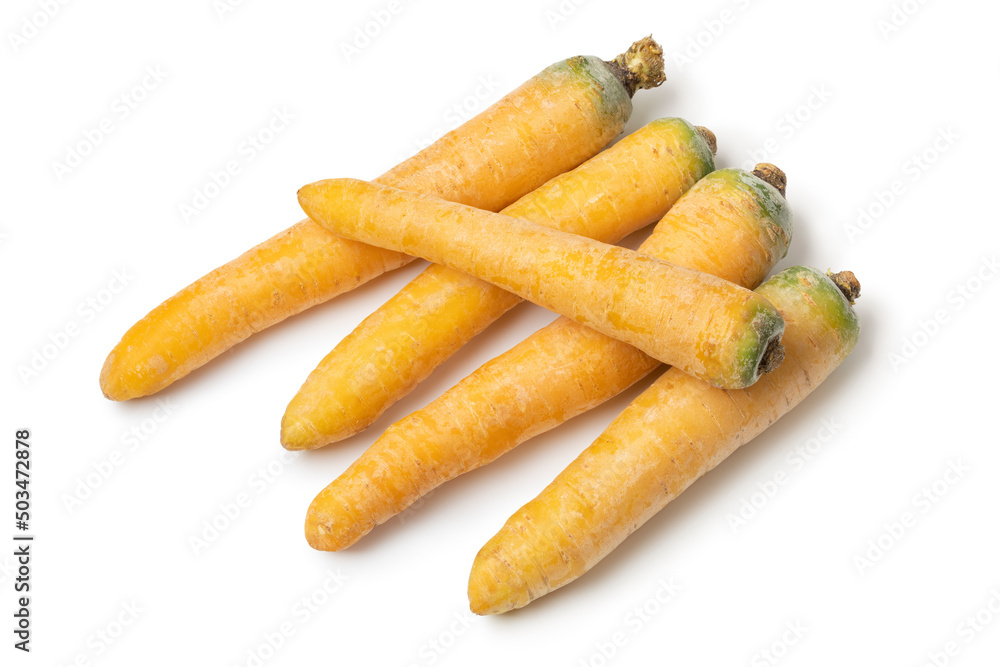 Fresh raw yellow carrots isolated on white background close up Fresh raw yellow carrots isolated on white background close up