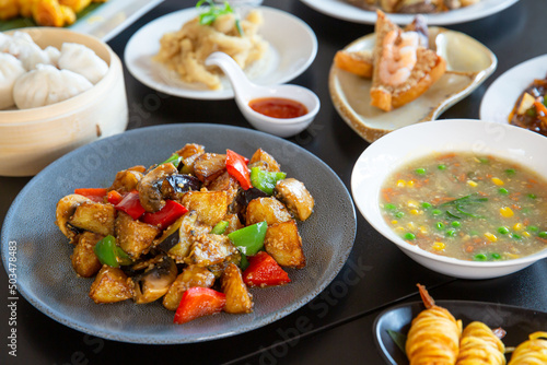 Canvas Print Food platter combo set of traditional Cantonese yum-cha Asian gourmet cuisine me