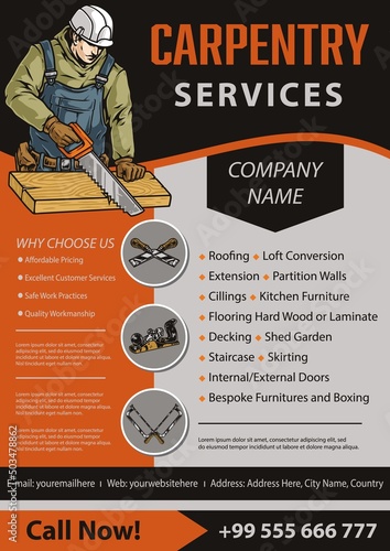 Carpentry service colorful vintage banner