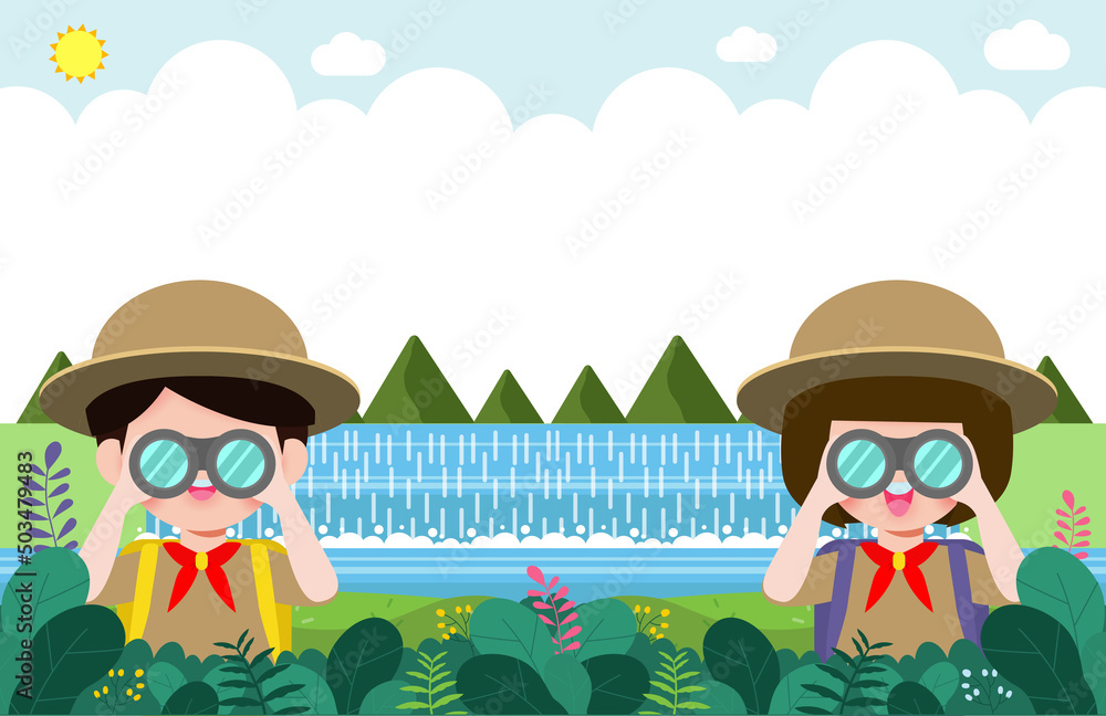 Summer Camp Banner Template Background Kids Wear Scout Honor Uniform summer-camp-banner-template-background-kids-wear-scout-honor-uniform
