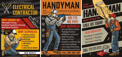 Handyman professionals vertical banners set