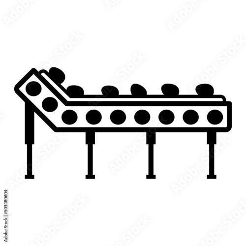 Brown egg transported farm vector icon design,Poultry farming symbol, Meat or Eggs Production Sign, Protein and farmyard equipment stock illustration,raw chicken eggs on a conveyor belt Concept
