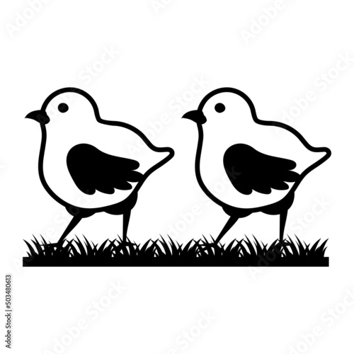 pullets or Baby free range chicken vector icon design, Poultry farming symbol, Meat or Eggs Production Sign, Protein and farmyard equipment stock illustration, Pair of chicks Concept