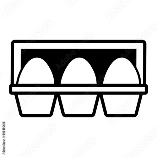 Disposable Packaging vector icon design, Poultry farming symbol, Meat or Eggs Production Sign, Protein and farmyard equipment stock illustration, Three Eggs in Tray Concept