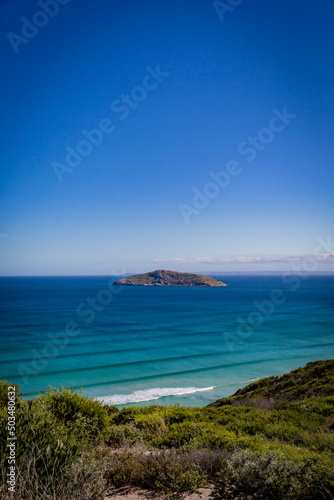 Isolated island seascape on mountain view at Wilson Promontory Victoria Australia, with blue sea and sky