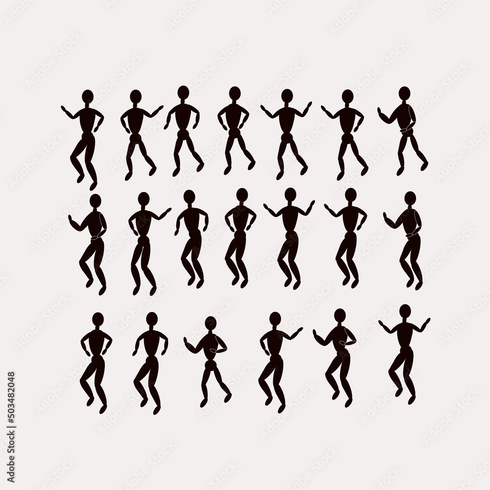 Vector set of silhouettes of men in different poses.
