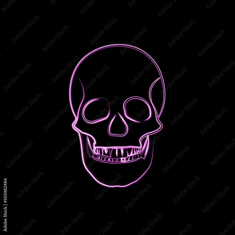 Vector illustration of a skull with neon effect.