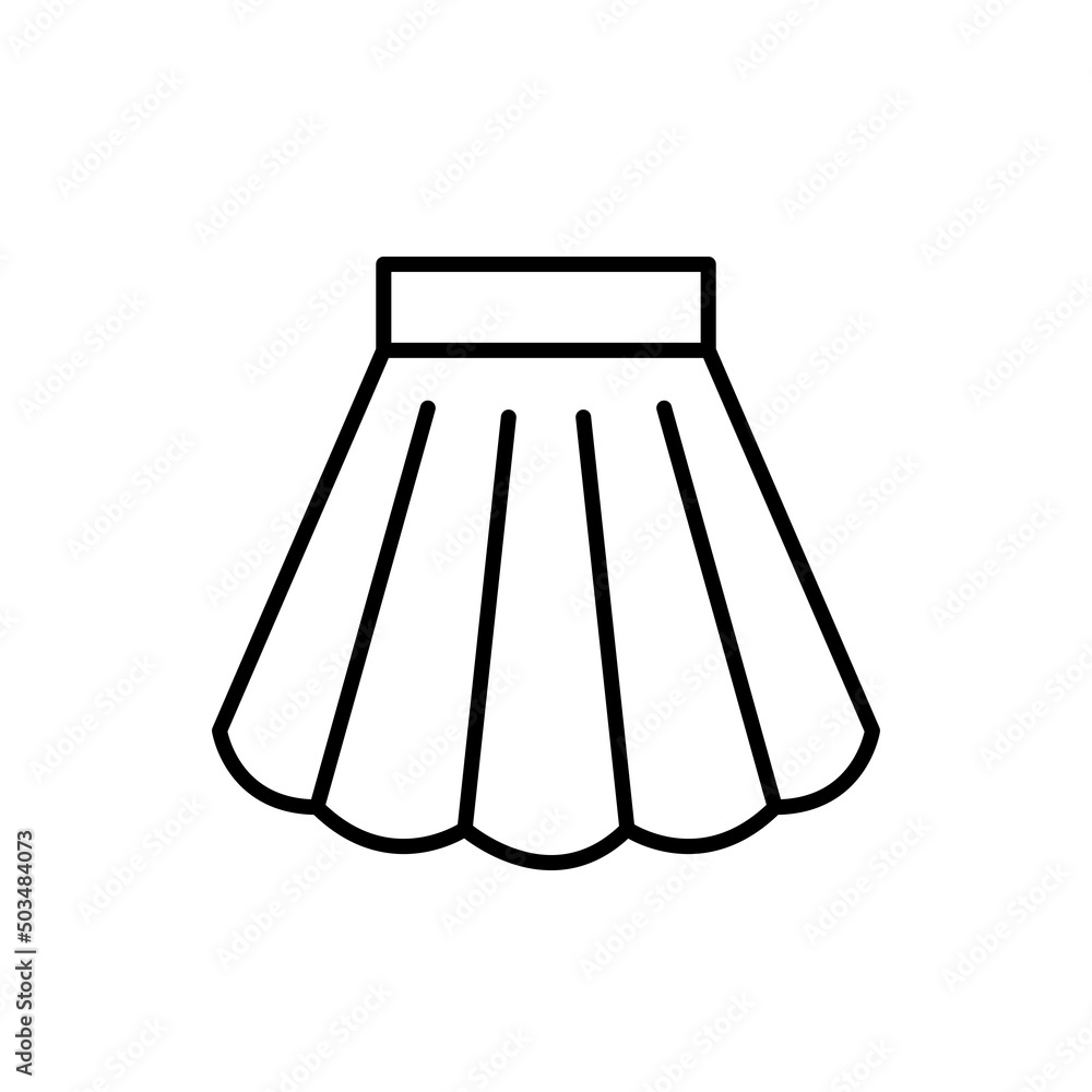 Simple fashion female skirt black line icon. Mini skirt. Short skirt. Trendy isolated outline symbol sign for: illustration, infographic, logo, app, banner, web design, dev, ui, ux, gui. Vector EPS 10 Simple fashion female skirt black line icon. Mini skirt. Short skirt. Trendy isolated outline symbol sign for: illustration, infographic, logo, app, banner, web design, dev, ui, ux, gui. Vector EPS 10