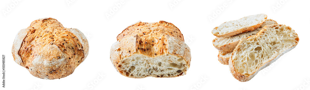Fresh rye bread or whole grain bread. Isolated on white background. Fresh rye bread or whole grain bread. Isolated on white background.