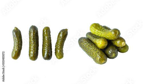 Quadro em tela Fresh pickled cucumbers isolated on white background.