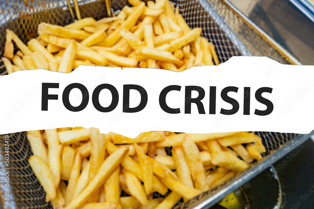 food crisis. Concept of food supply problems. Logo food crisis in front of chips. Problems of