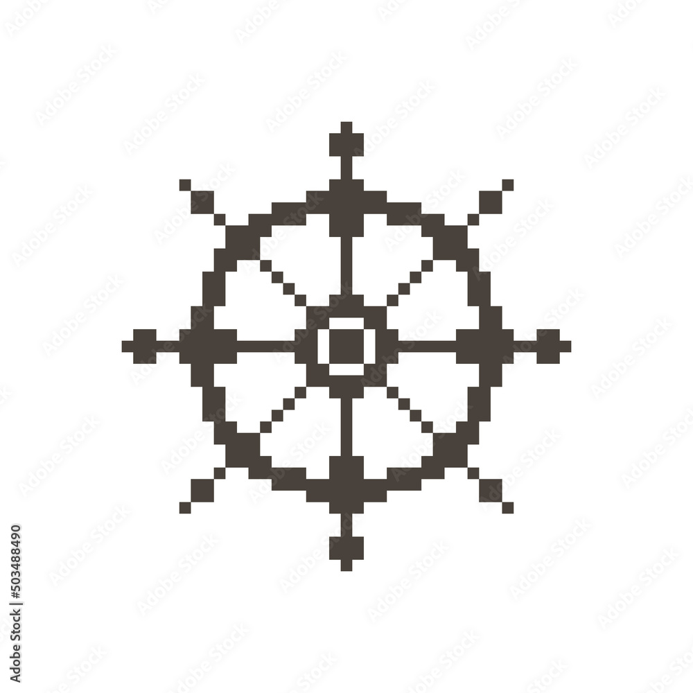 black and white simple vector pixel art sign of old marine ships steering wheel black and white simple vector pixel art sign of old marine ships steering wheel