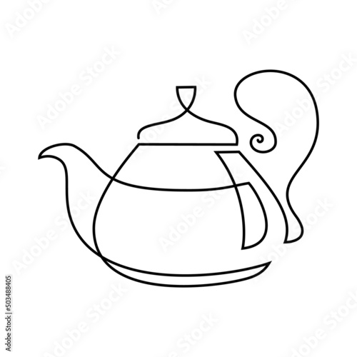Teapot in continuous line art drawing style. Classic style teaware black linear design isolated on white background. Vector illustration