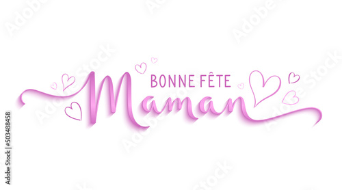 Calligraphie vecteur rose BONNE FETE MAMAN avec coeurs