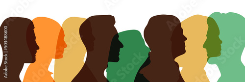 Canvas Silhouette heads faces in profile of multiethnic and multicultural people