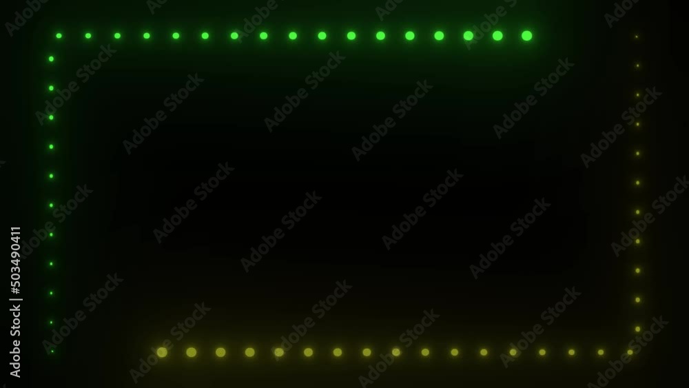 Neon Frame Made Of Yellow and Green Flashing Lights. Futuristic Light