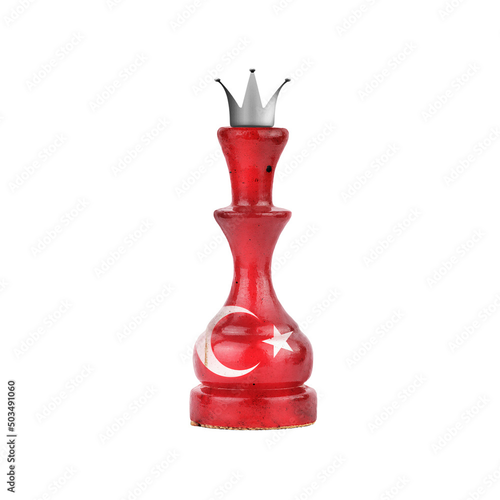 Chess Queen in the colors of the Turkey Flag. Isolated on white background. Sport. Politics. Chess Queen in the colors of the Turkey Flag. Isolated on white background. Sport. Politics.