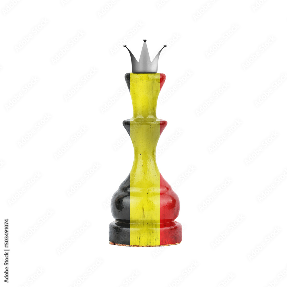 Chess Queen in the colors of the Belgium Flag. Isolated on white background. Sport. Politics. Chess Queen in the colors of the Belgium Flag. Isolated on white background. Sport. Politics.