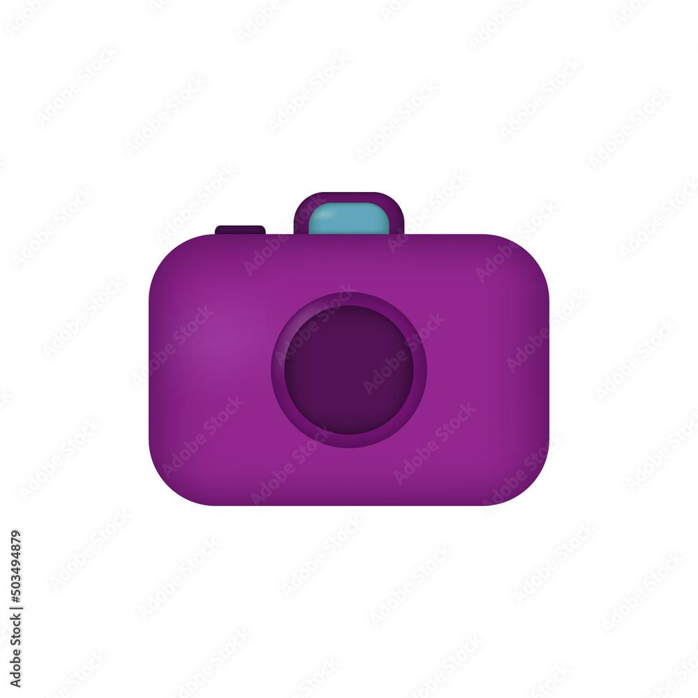 Realistic purple 3D camera isolated on a white background. Vector illustration. Realistic purple 3D camera isolated on a white background. Vector illustration.
