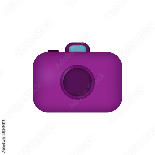 Realistic purple 3D camera isolated on a white background. Vector illustration.