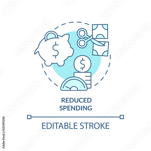 Reduced spending turquoise concept icon. Balanced budget requirement abstract idea thin line illustration. Isolated outline drawing. Editable stroke. Arial, Myriad Pro-Bold fonts used