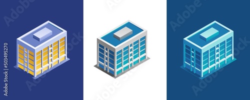 Office Building. Exterior of an urban building, represented in isometric projection and different color variations.