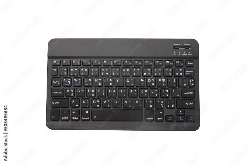 Black wireless keyboard isolated on white background