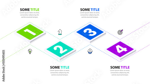 Infographic template with icons and 4 options or steps. Isometric