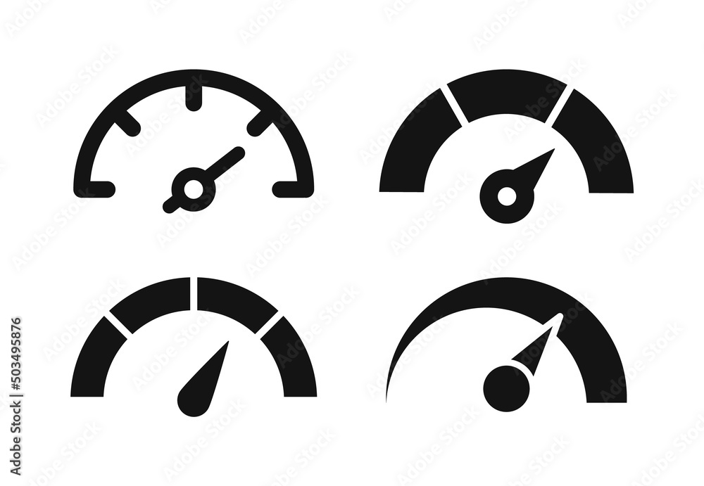 Speedometer icon set. Gauge, dashboard, scale, meter level. Speed