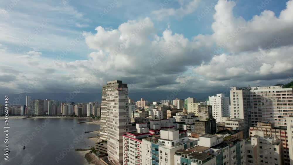 The skyline of Sao Vincente Brazil. With some dramatic clouds and natural parallax. Beachside, seafront. The skyline of Sao Vincente Brazil. With some dramatic clouds and natural parallax. Beachside, seafront.