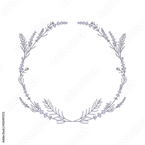 thin line wreath of lavender on white background