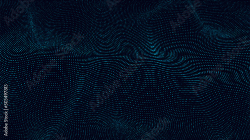 Futuristic vector technology wave. Digital cyberspace. Abstract wave with moving particles on background. Big data analytics.
