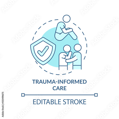 Trauma informed care turquoise concept icon. Patient healing. Mental health trend abstract idea thin line illustration. Isolated outline drawing. Editable stroke. Arial, Myriad Pro-Bold fonts used