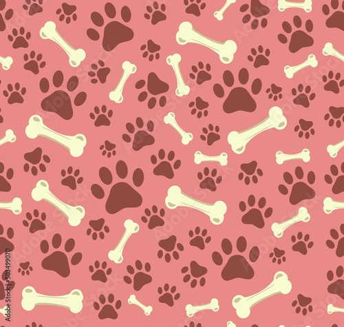 
paw bones vector pattern on pink background, seamless print