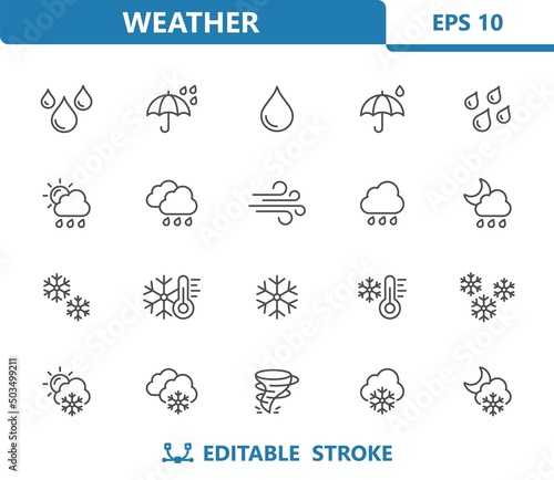 Weather Icons - Forecast, Rain, Raining, Cloud, Cloudy, Snow, Snowing, Snowflake