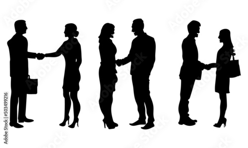 Man woman Handshake Silhouettes isolated on white background
