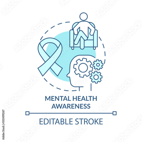Mental health awareness turquoise concept icon. Mental problem. Behavioral trend abstract idea thin line illustration. Isolated outline drawing. Editable stroke. Arial, Myriad Pro-Bold fonts used